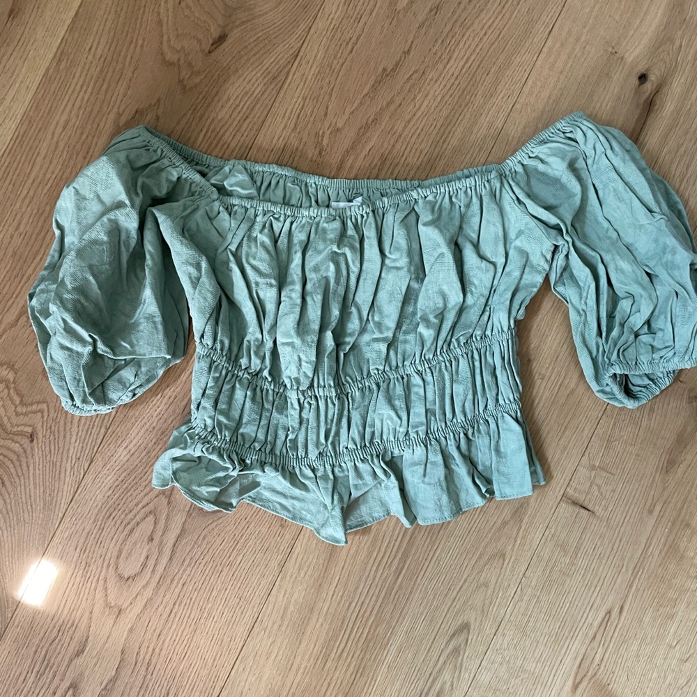 PRIVACY PLEASE Green Off-Shoulder Top
